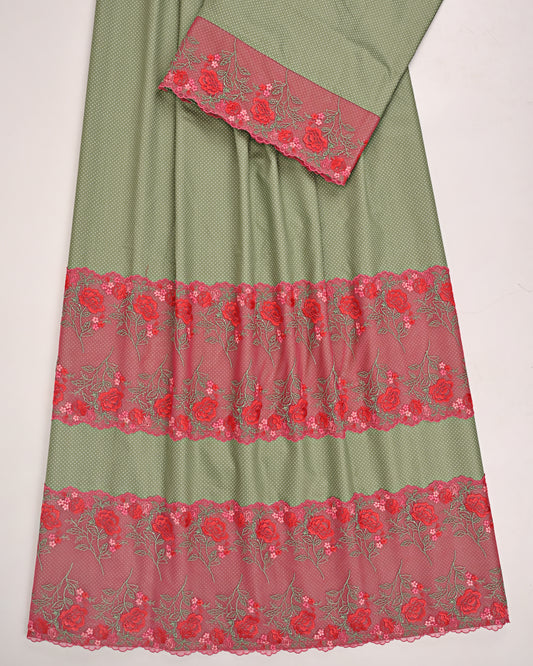 Green Dots Rida With Red Floral Lace Peice