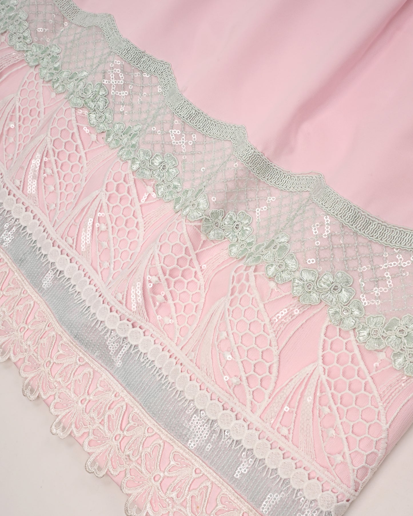 Baby Pink Rida With Smart & Beautiful Sequence Lace