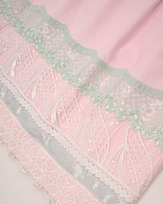 Baby Pink Rida With Smart & Beautiful Sequence Lace