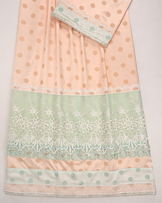 Peach Base Polka Dots Rida With Heavy Look Laces