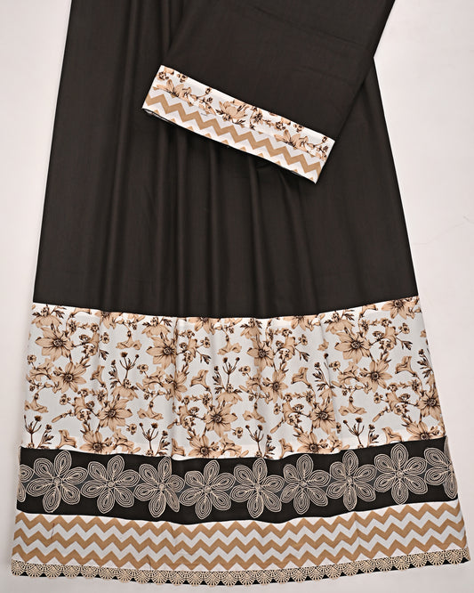Dark Brown Rida With Smart Floral Printed Panel & Floral Lace