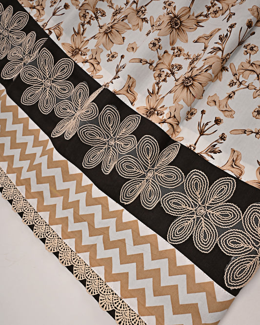 Dark Brown Rida With Smart Floral Printed Panel & Floral Lace
