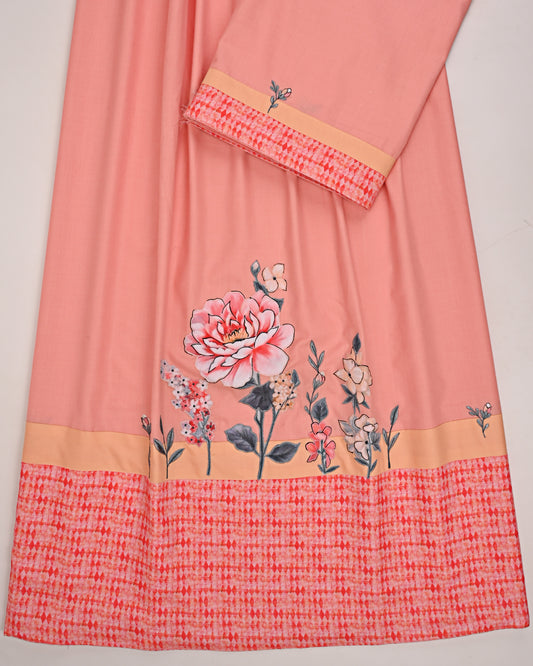 Tomato Red Rida With Smart Panel & Floral Applique Work