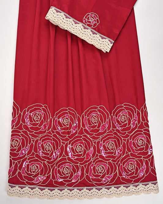 Red Rida With Heavy Golden Aari Work & Smart Lace
