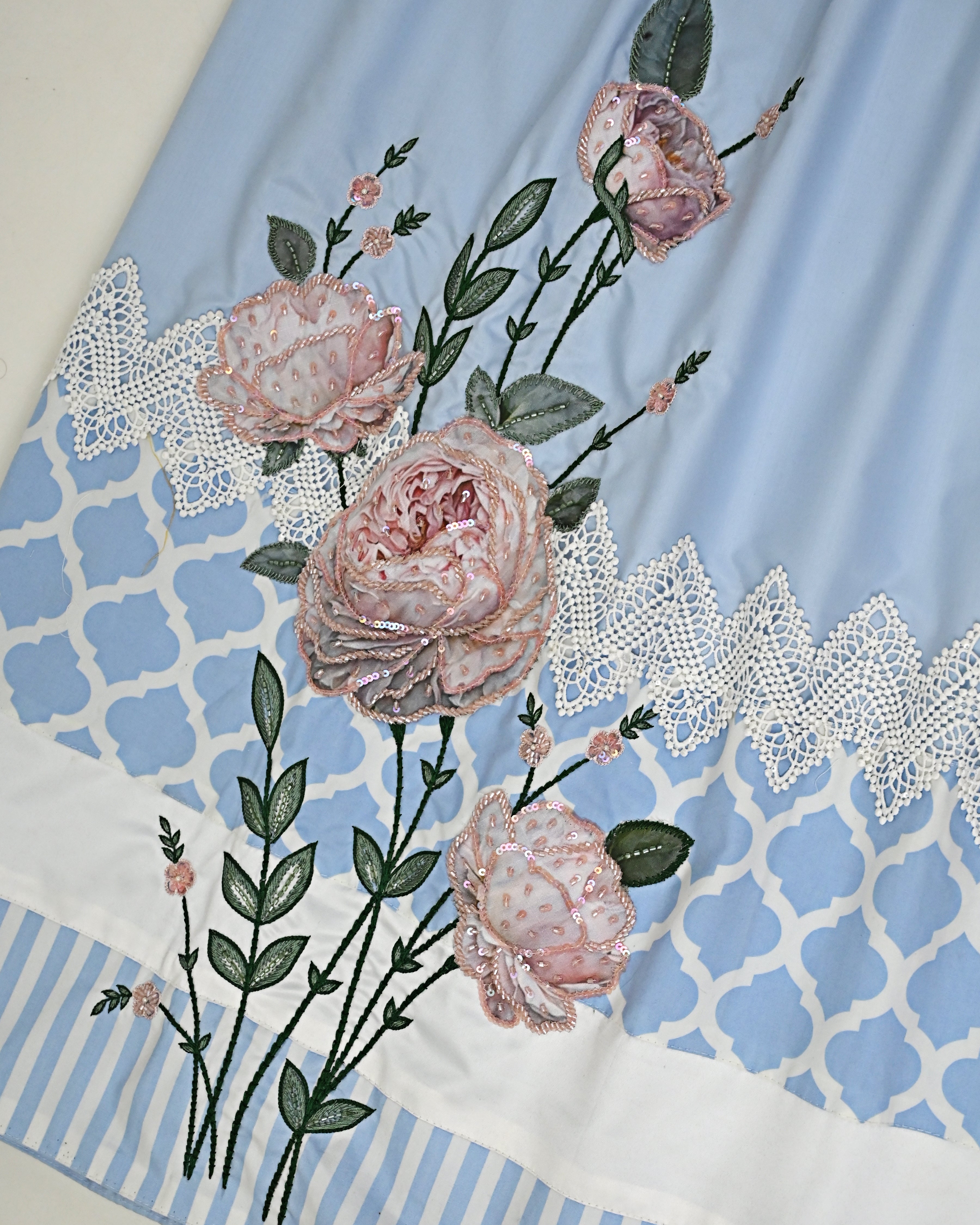Alice Blue Rida With Floral Applique Aari Touch Up & Smart Panel Lace