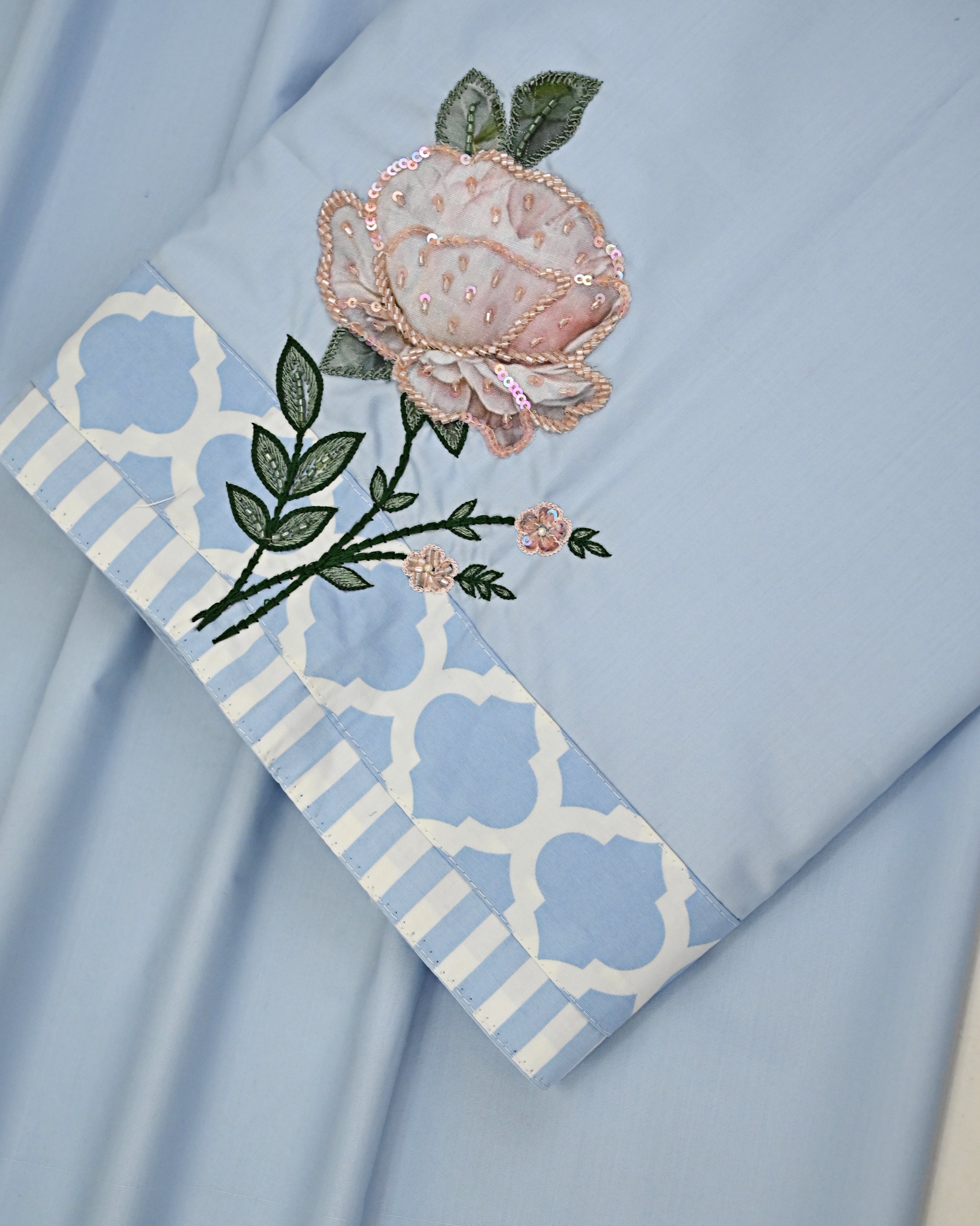 Alice Blue Rida With Floral Applique Aari Touch Up & Smart Panel Lace