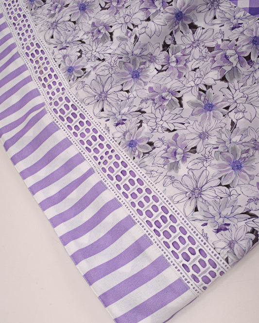 Dark Purple White Checks Rida With Floral & Stripes Panel