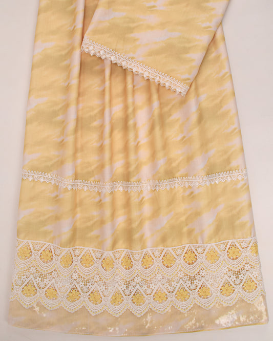 Yellow Shaded Material Rida With Smart Sequence Lace