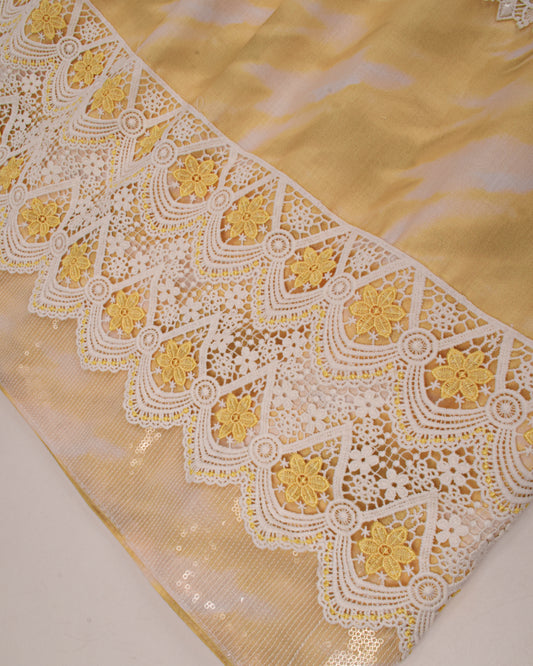Yellow Shaded Material Rida With Smart Sequence Lace