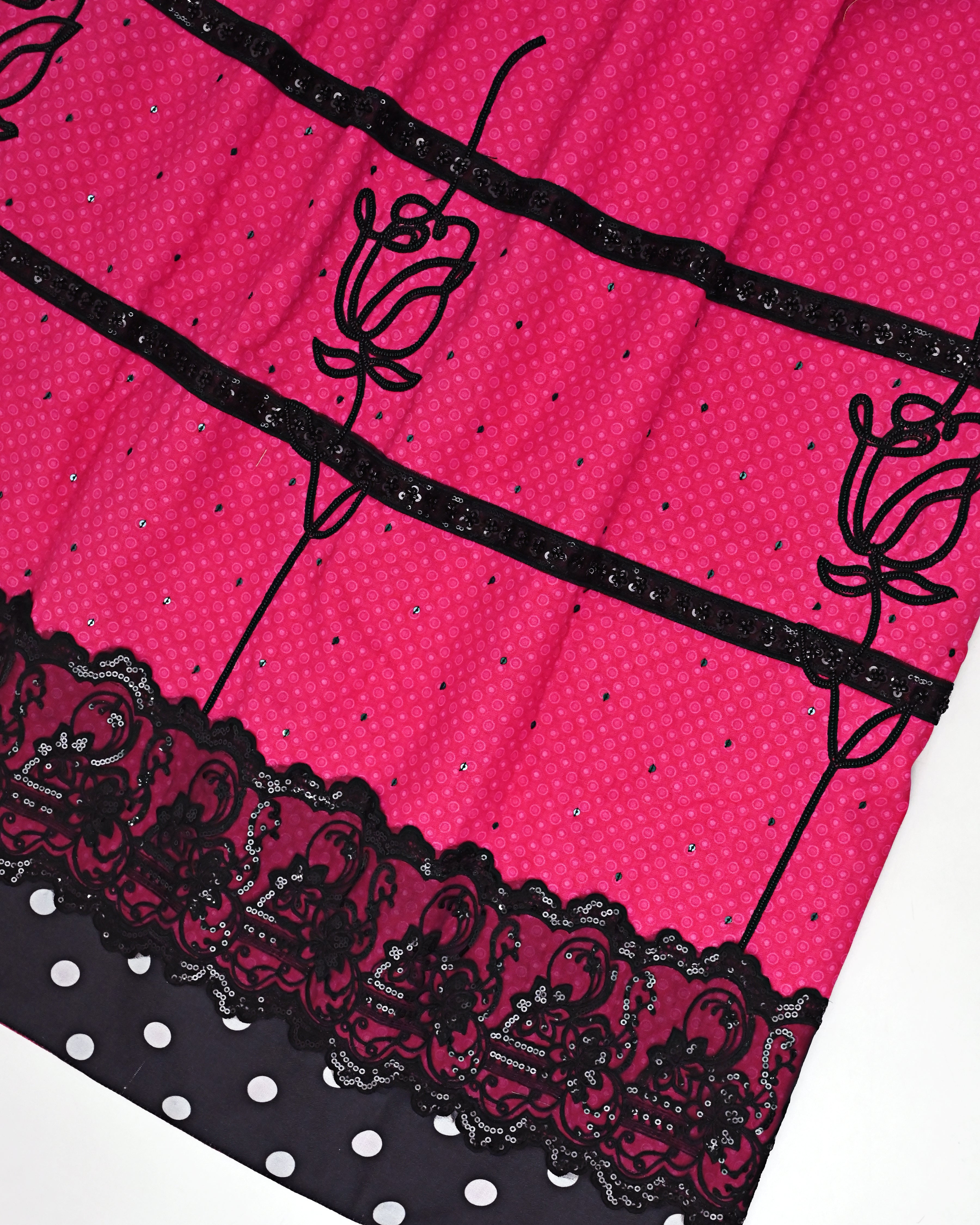 Hot Pink Rida With Smart Black Floral Aari Work & Smart Black Lace Panel