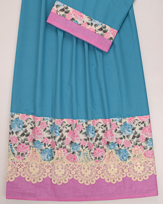 Turquoise Blue Rida With Smart Floral Panel & Beautiful Lace