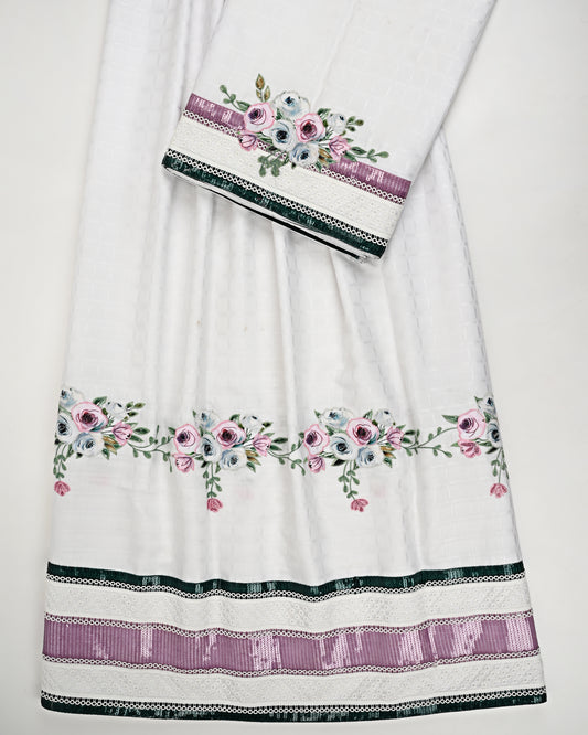 White Rida With Smart Sequence Lacing & Floral Border Work