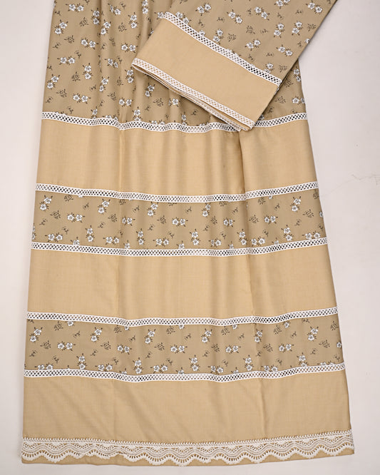 Beige Floral Print Rida With Smart Different Patta Pattern