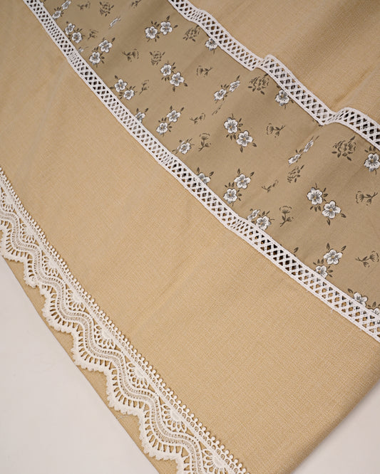 Beige Floral Print Rida With Smart Different Patta Pattern
