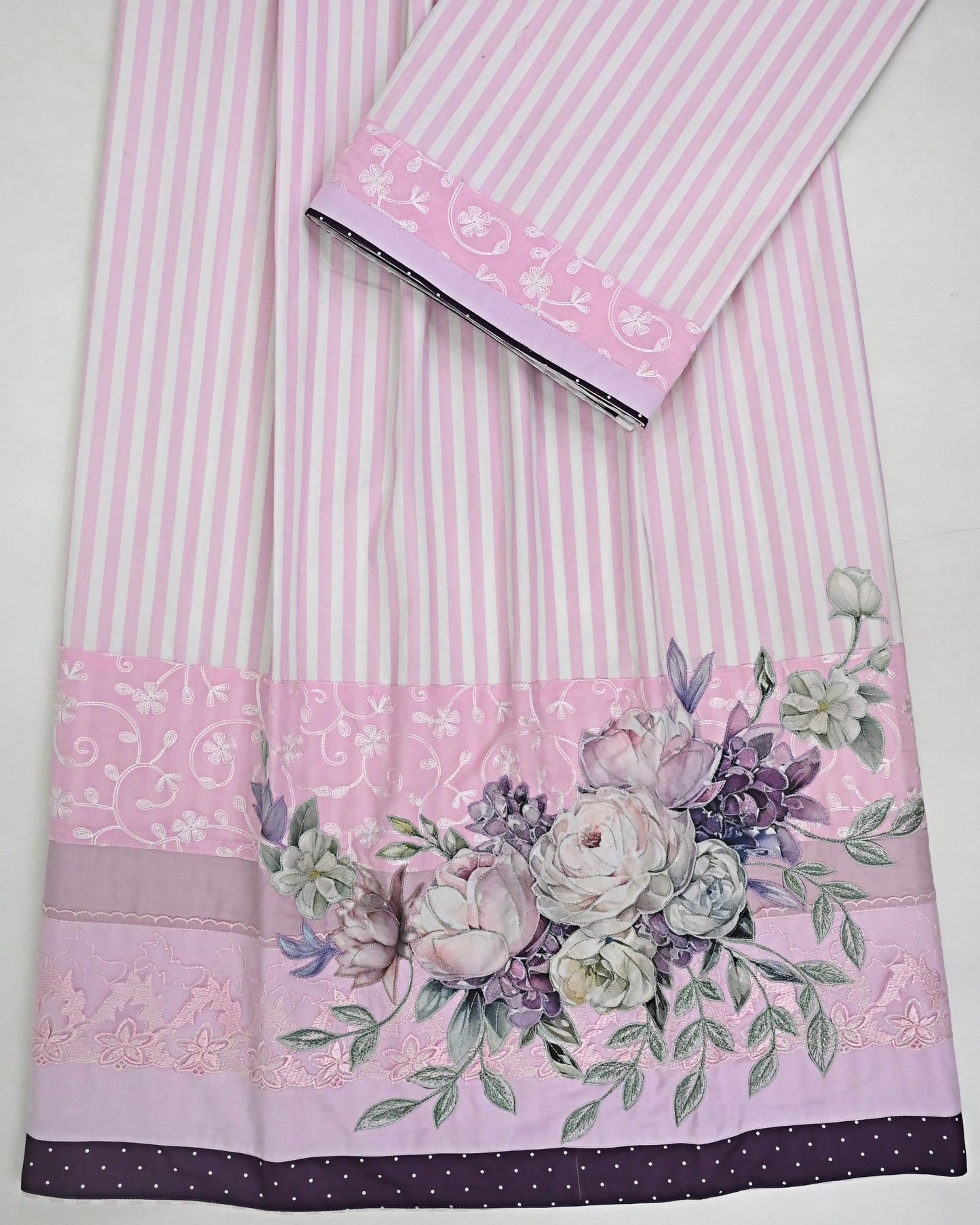 Carousel Pink White Stripes Rida With Smart Floral Applique Bunch & Smart Lace Panel-2750/-