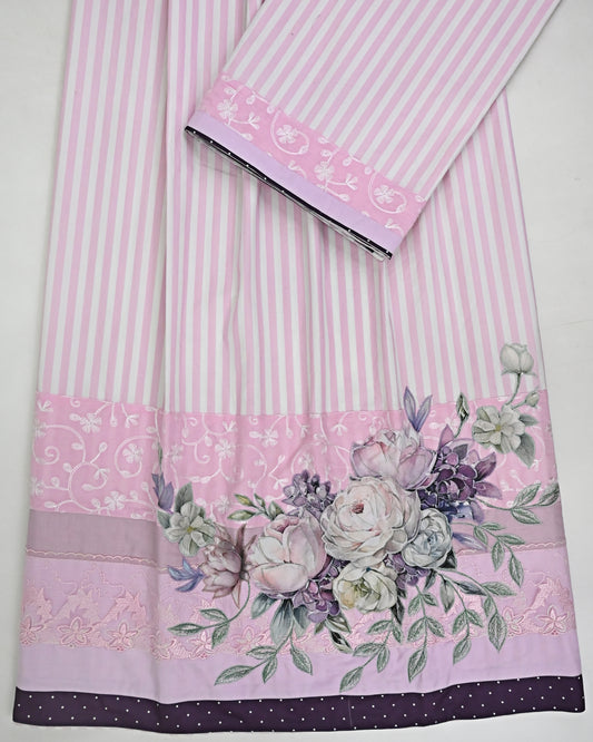 Carousel Pink White Stripes Rida With Smart Floral Applique Bunch & Smart Lace Panel-2750/-