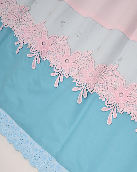 Light Blue Rida With Smart Color Block Pattern & Smart Lace