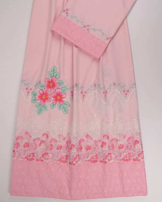 Baby Pink Rida With Smart Lace & Floral Applique Work