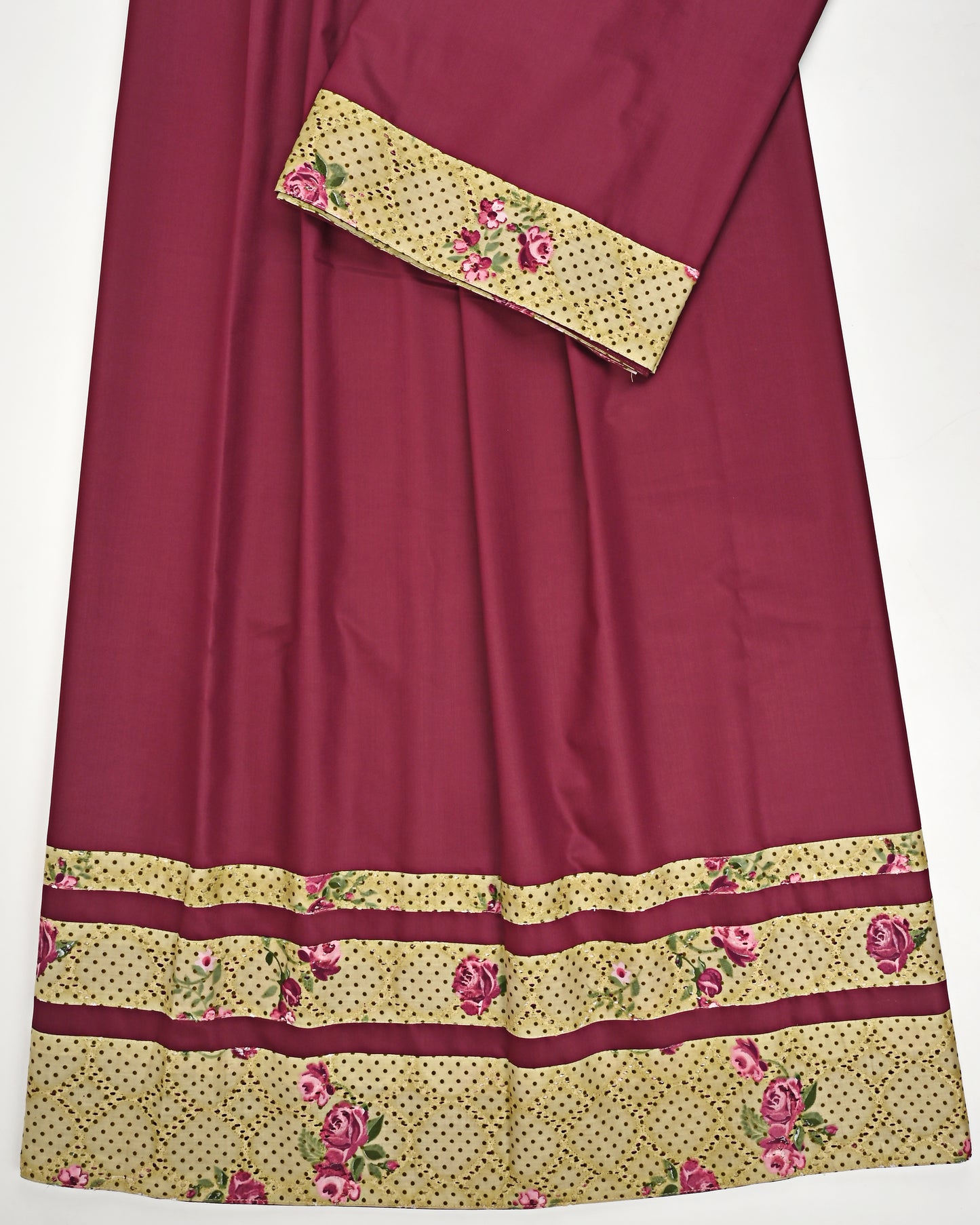 Maroon Ohbat Rida With Smart Floral Print Panel & Patta