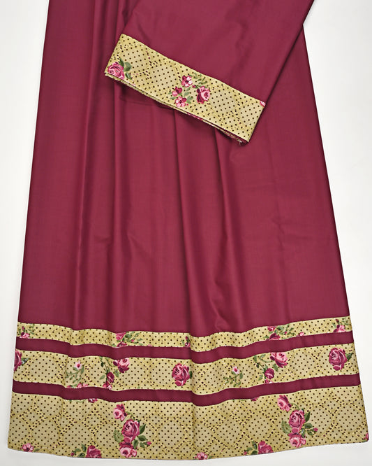 Maroon Ohbat Rida With Smart Floral Print Panel & Patta
