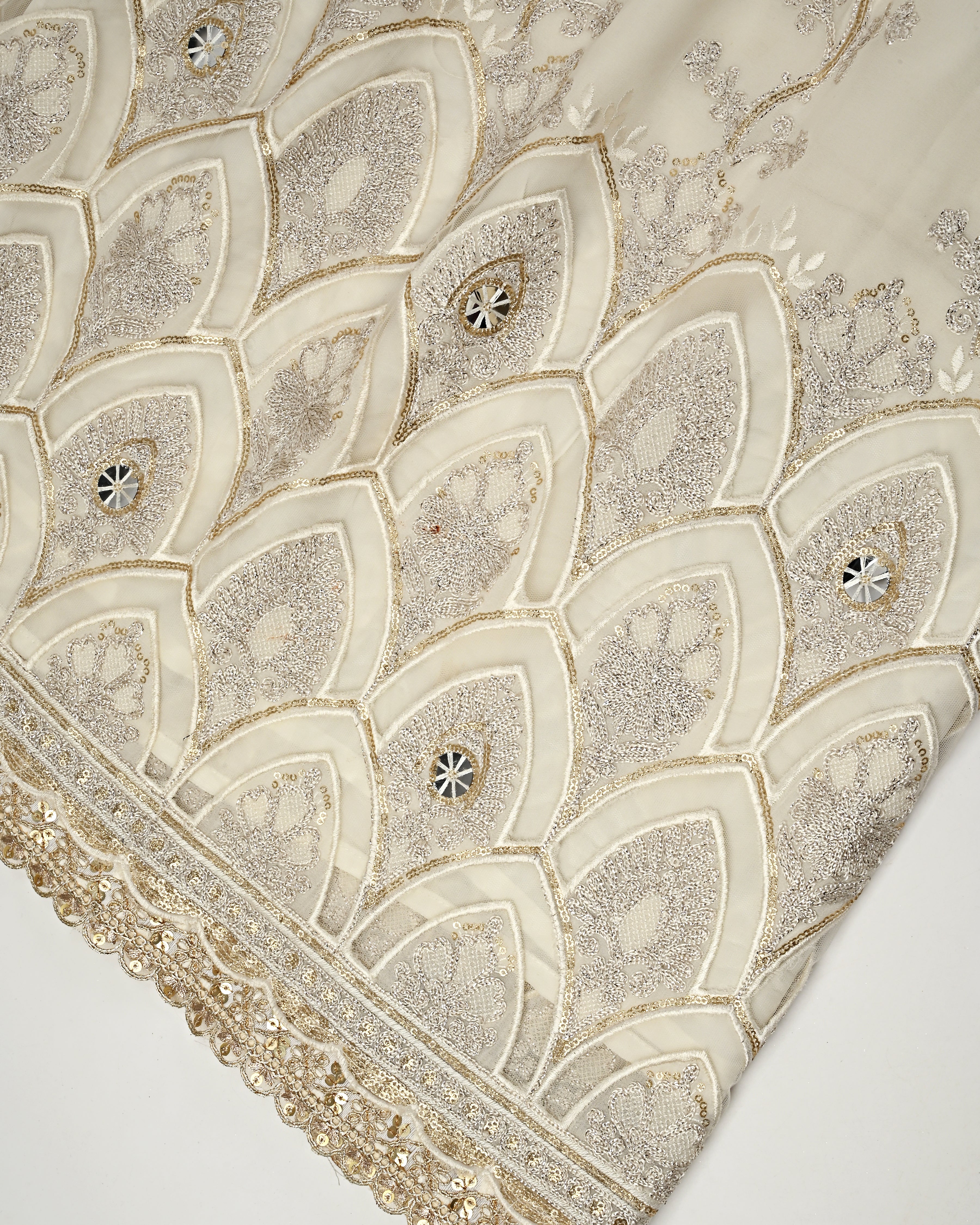 Ivory RCJ With Full Golden Embroidery Work & Golden Booties Dupatta