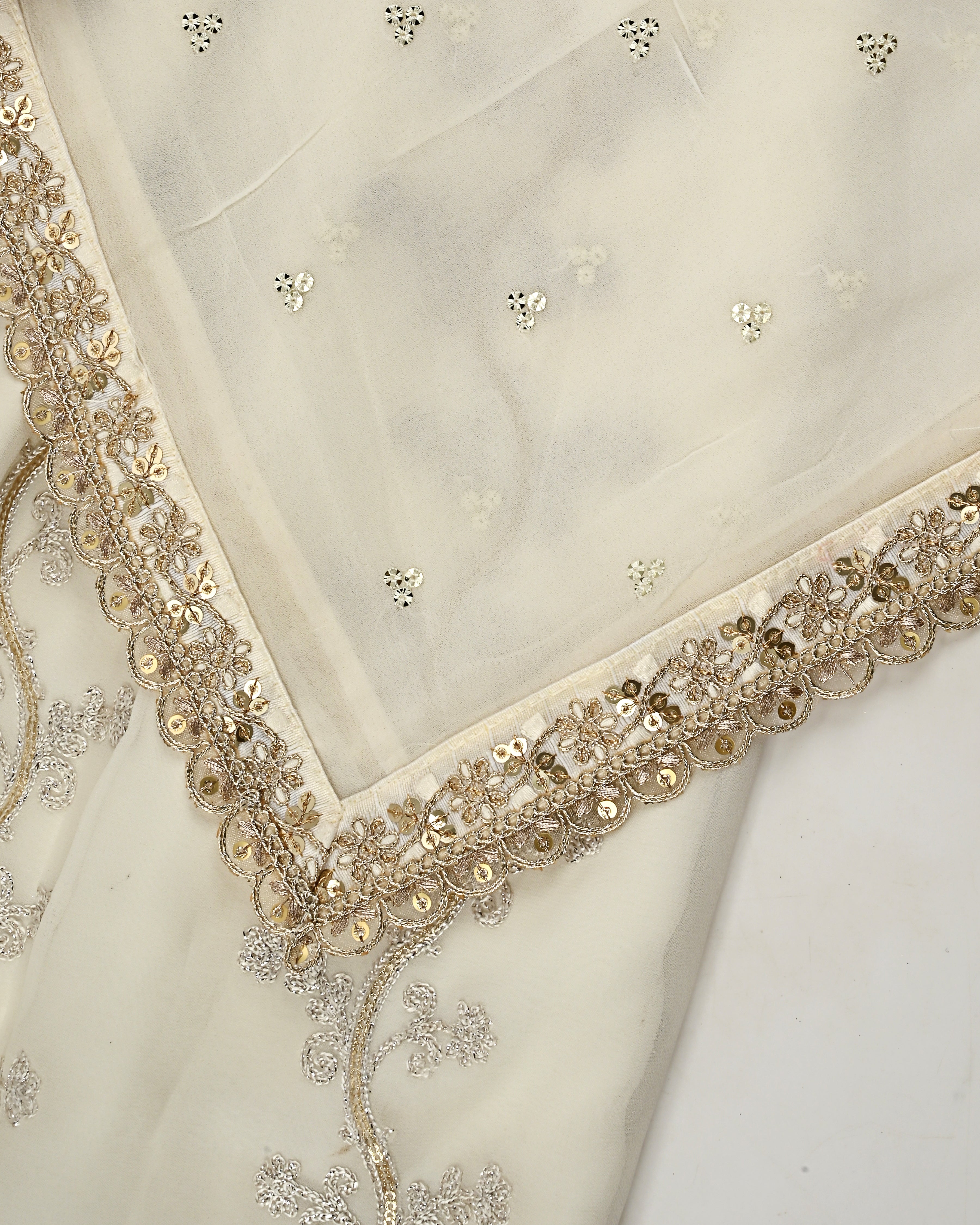 Ivory RCJ With Full Golden Embroidery Work & Golden Booties Dupatta