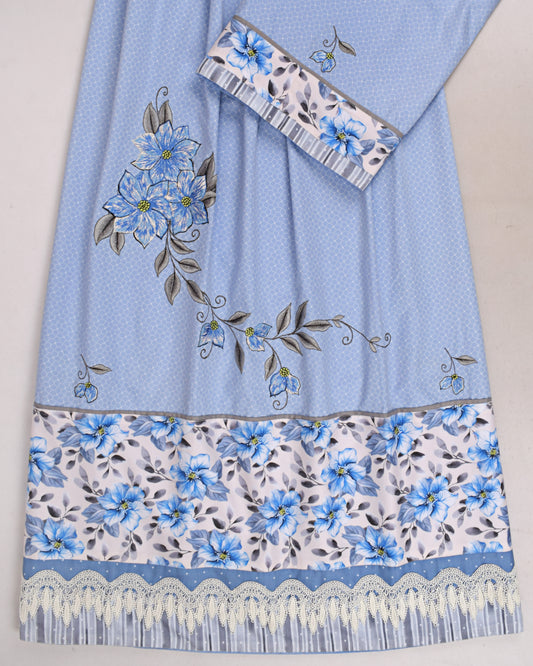 Sky Blue Rida With Smart Floral Panel & Lite Work