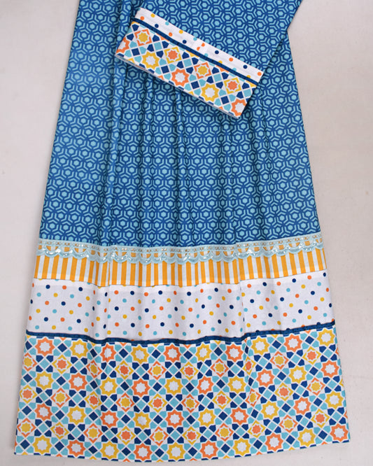 Dark Blue Printed Rida With Smart Printed Panel