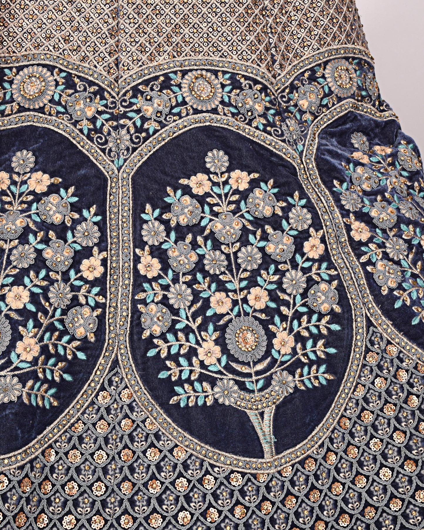 Navy Blue Velvet Bridal Wear With Full Machine Work & Pink Dupatta With Border