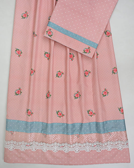Light Pink Floral Printed Rida With Smart Panel & Smart Lace