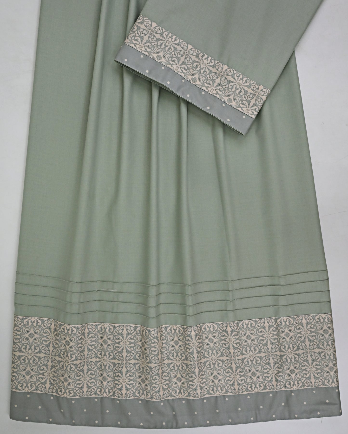Sage Green Rida With Smart Design Printed Panel & Pintex