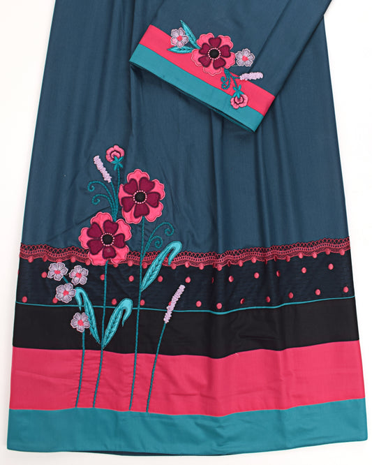 Dark Green Rida With Smart Panel & Floral Work On Panel