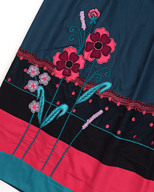 Dark Green Rida With Smart Panel & Floral Work On Panel