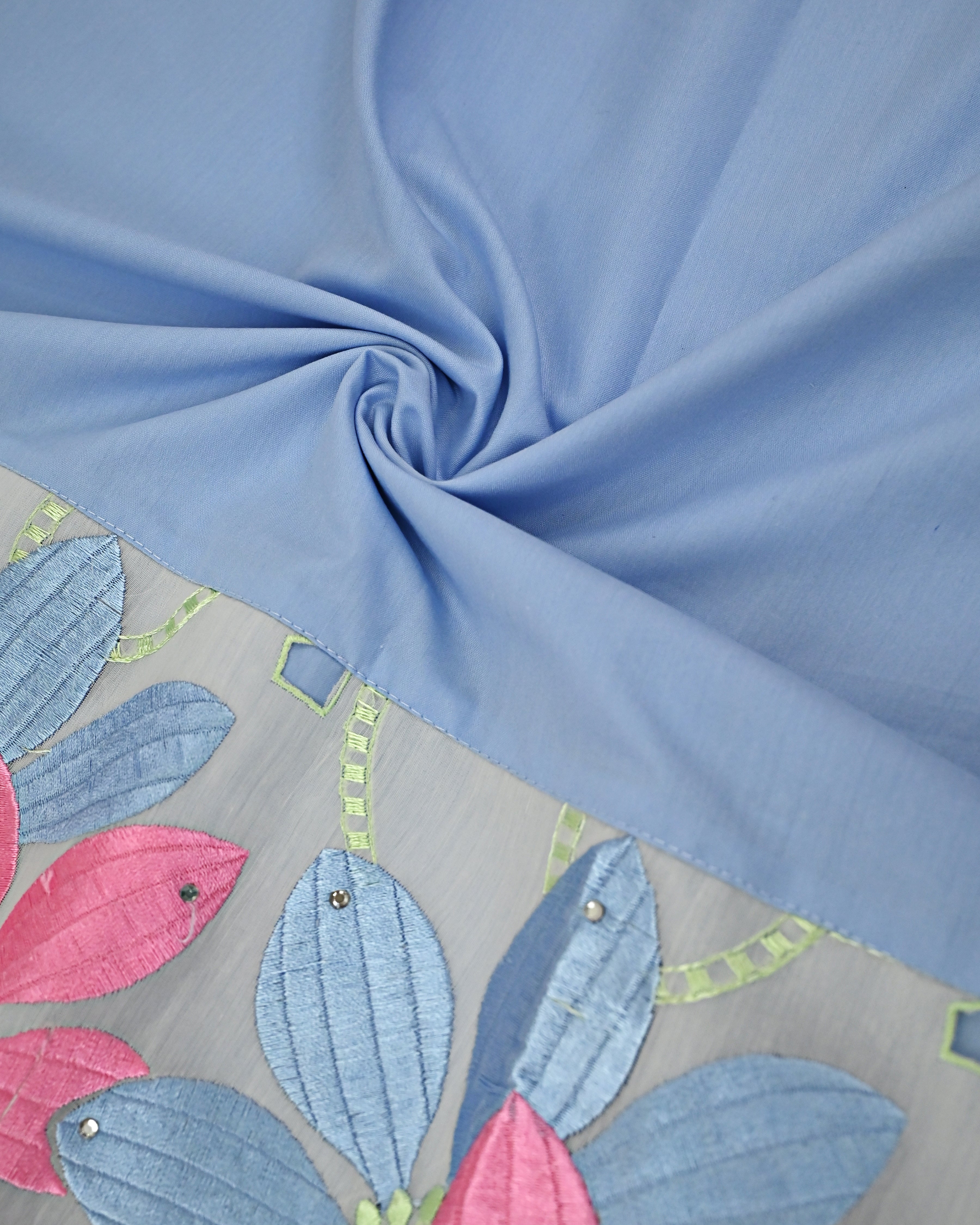 Ice Berg Blue Rida With Multi Color Floral Panel & Lace