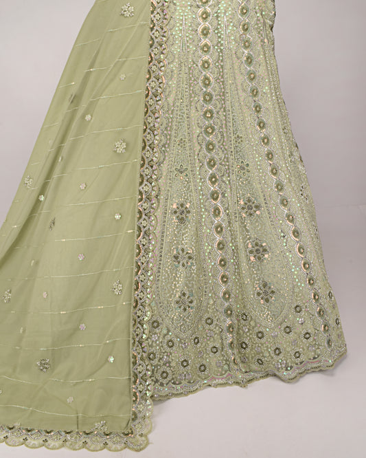Pistachio Bridal Jodi With Full Diamond Work & Matching Dupatta