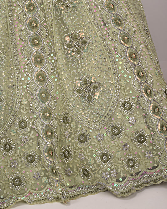 Pistachio Bridal Jodi With Full Diamond Work & Matching Dupatta