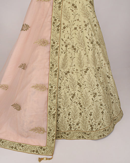 Pistachio Bridal Jodi With Full Embroidery Work & Peachish Pink Dupatta With Border
