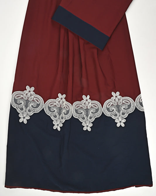 Maroon Abaya Rida With White Smart Lace & Navy Blue Abaya Panel-1600/-