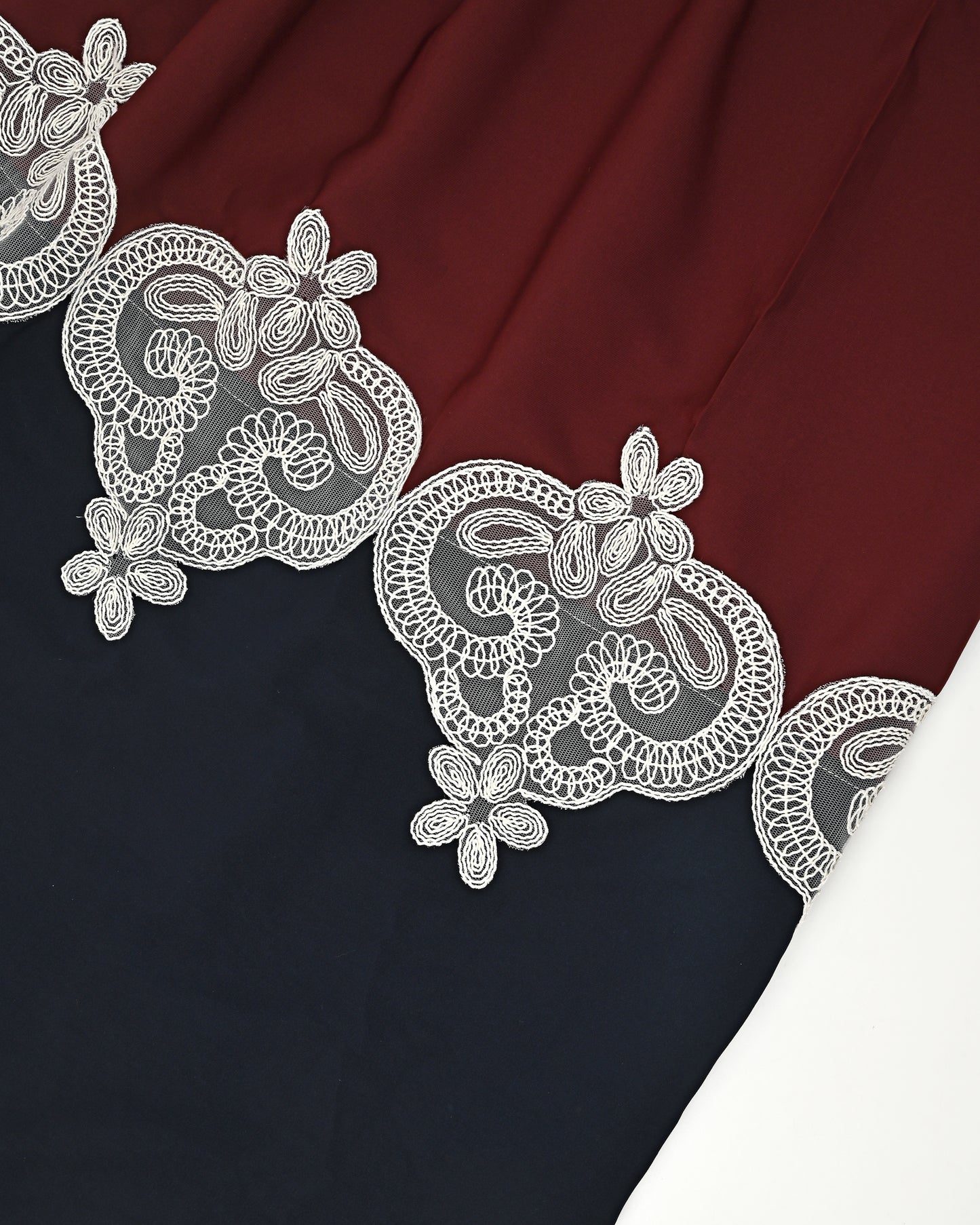 Maroon Abaya Rida With White Smart Lace & Navy Blue Abaya Panel-1600/-