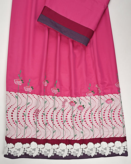 Hot Pink Rida With Smart Floral Lace & Embroidery Floral Work On Lace-2600/-