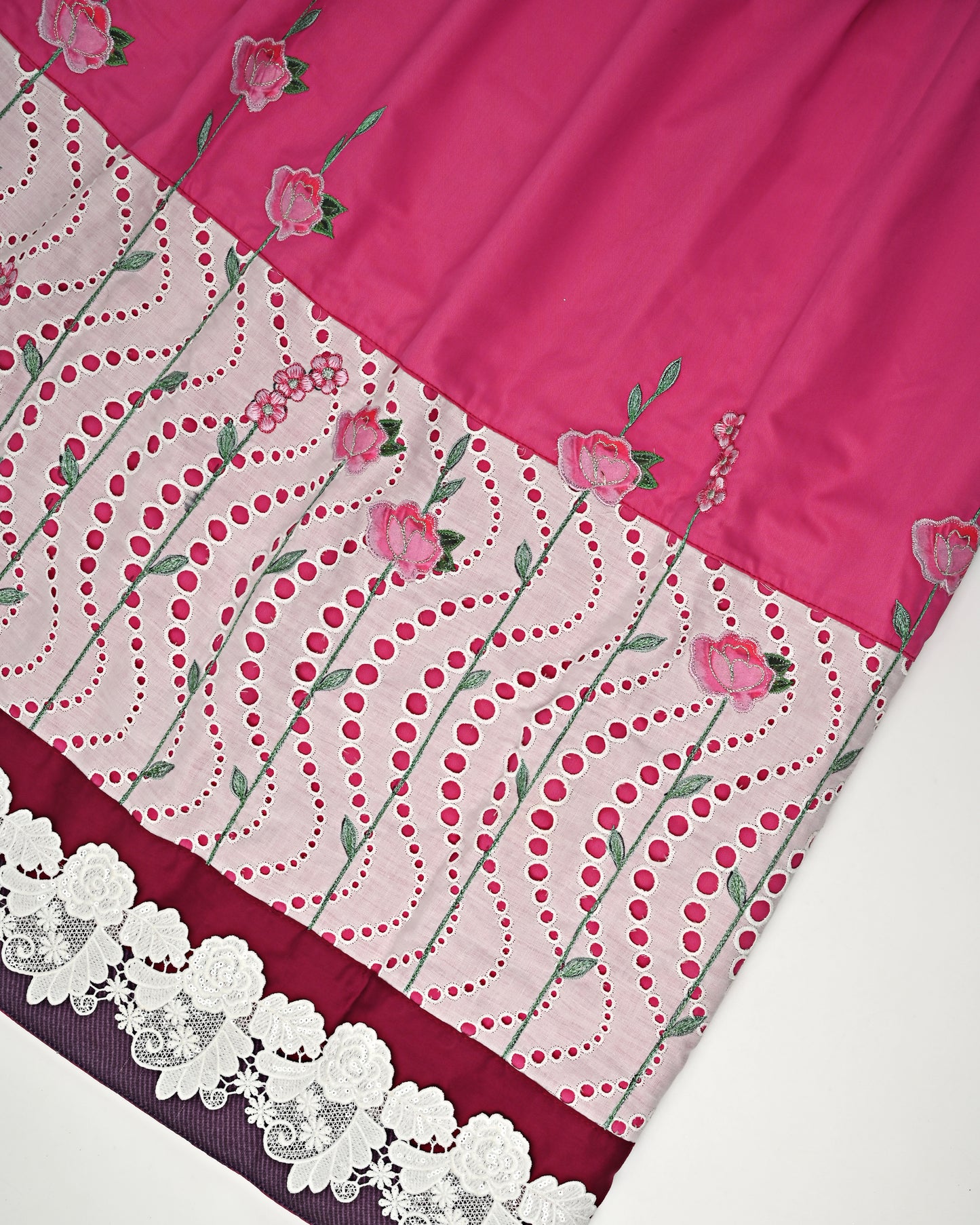 Hot Pink Rida With Smart Floral Lace & Embroidery Floral Work On Lace-2600/-
