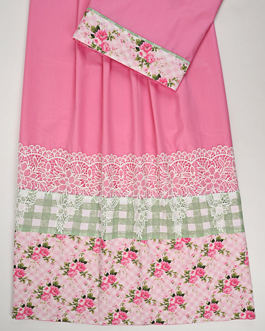 Candy Pink Rida With Smart Floral Green Cheks Panel & Smart Lacing