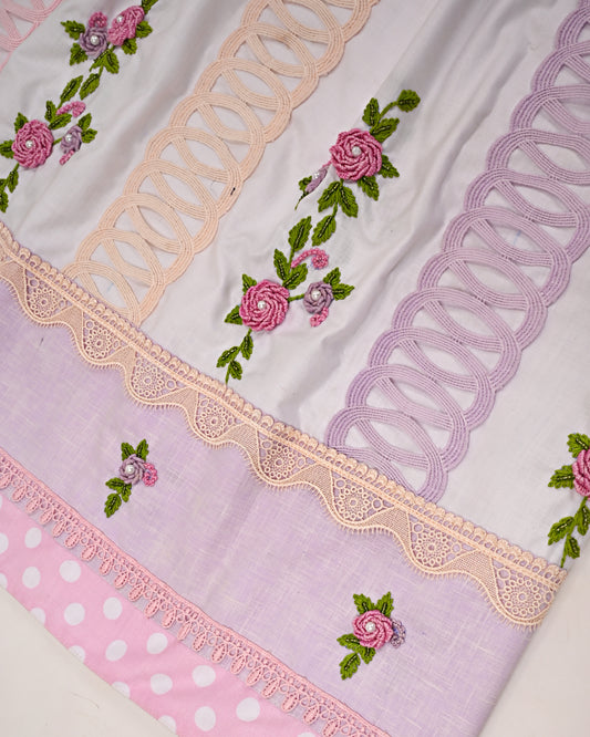 White Rida With Standing Lace Pattern & Floral Handwork