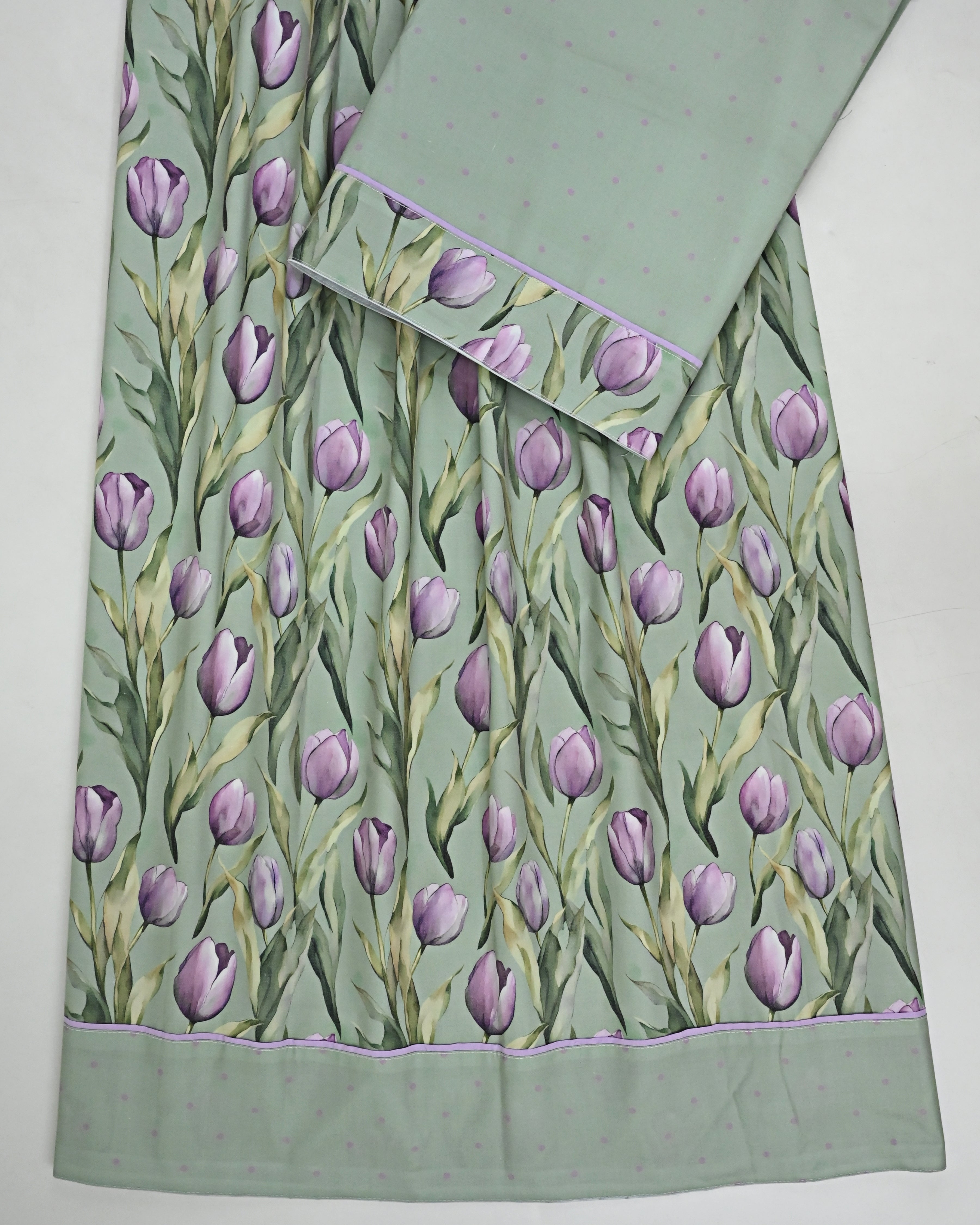 Sage Green Base Tulip Print Rida With Plain Pardi