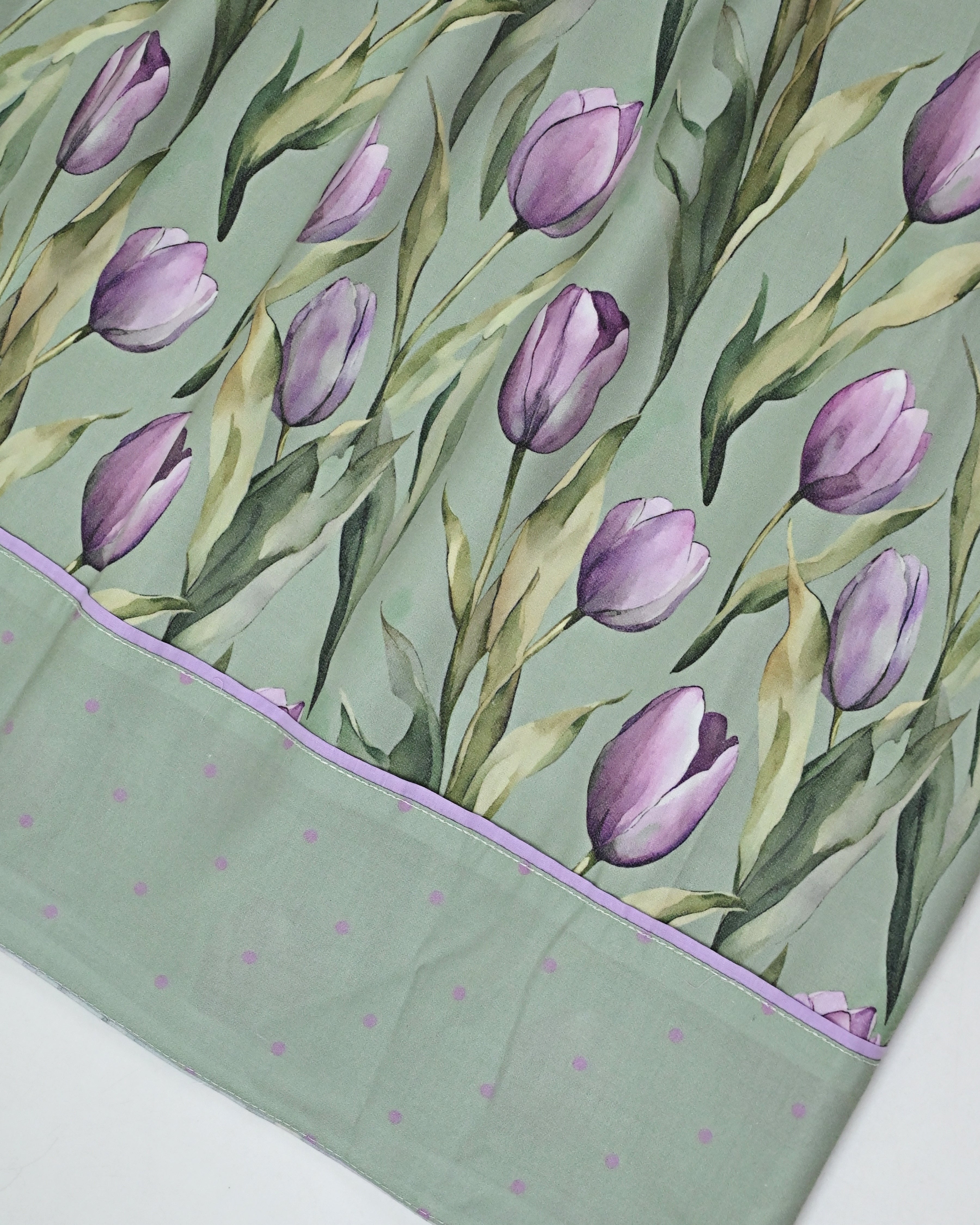 Sage Green Base Tulip Print Rida With Plain Pardi