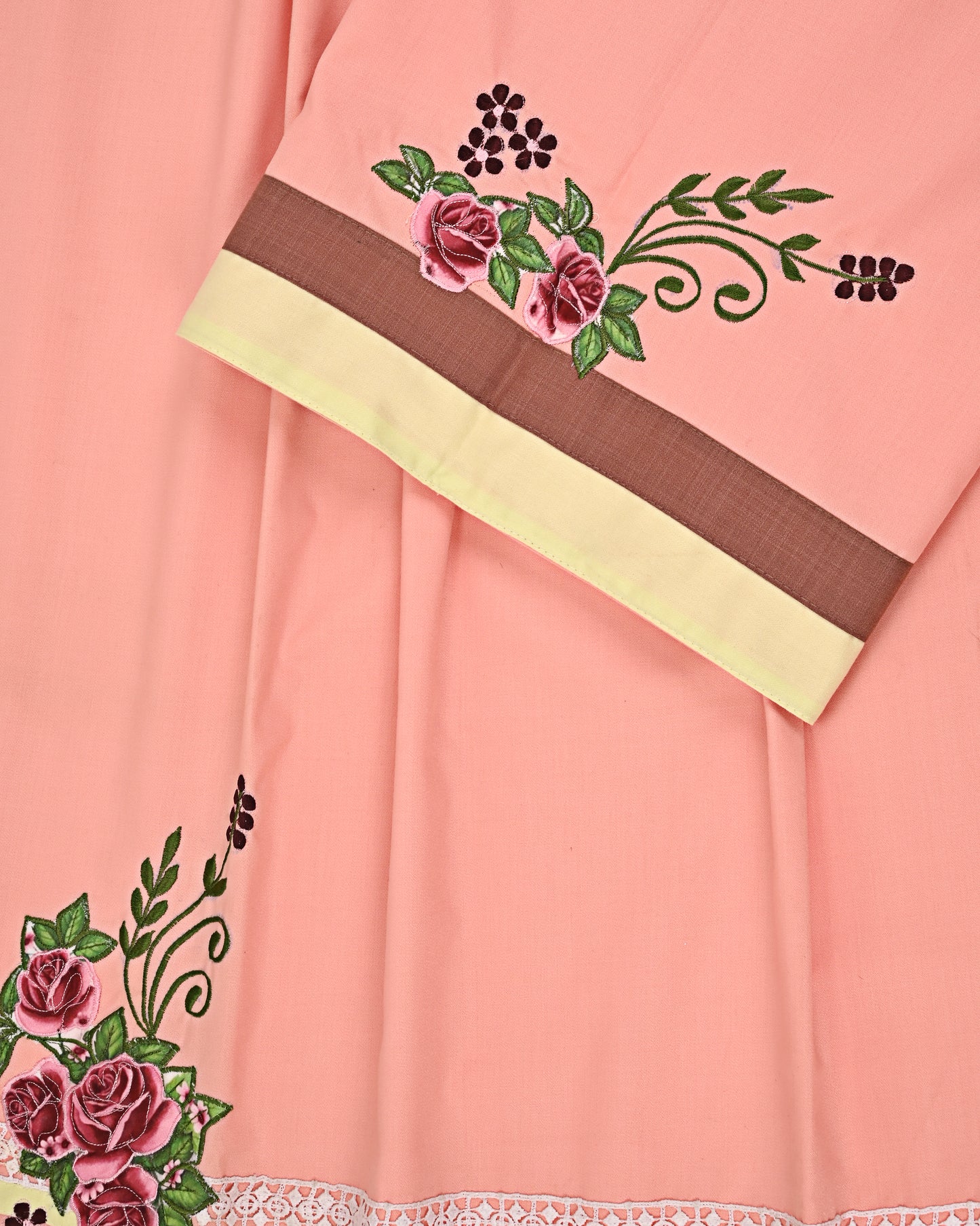 Peach Rida With Smart Dark Light Panel & Floral Work On It