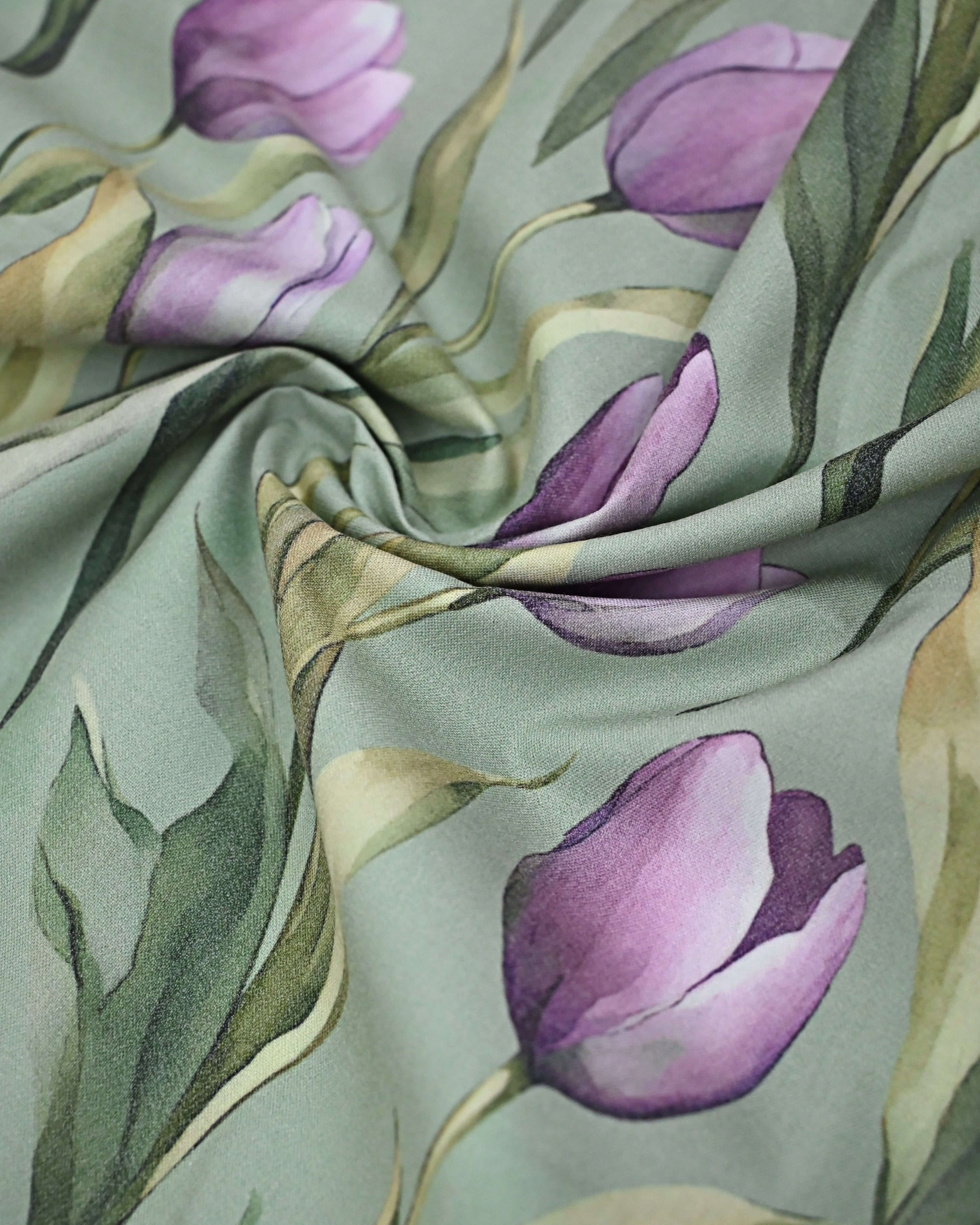 Sage Green Base Tulip Print Rida With Plain Pardi