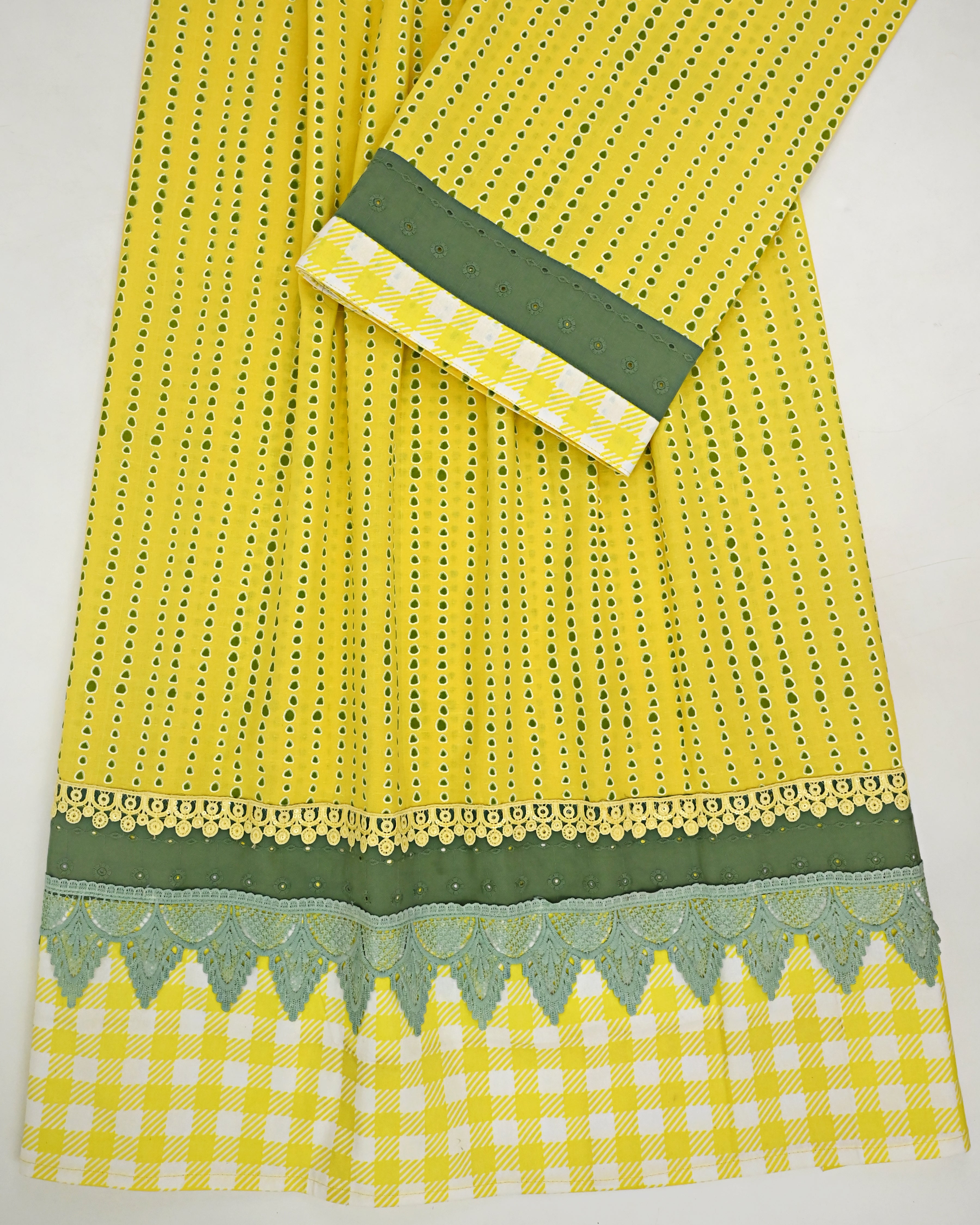 Mustard Yellow Batik Rida With Smart Checks Panel & Smart Lace