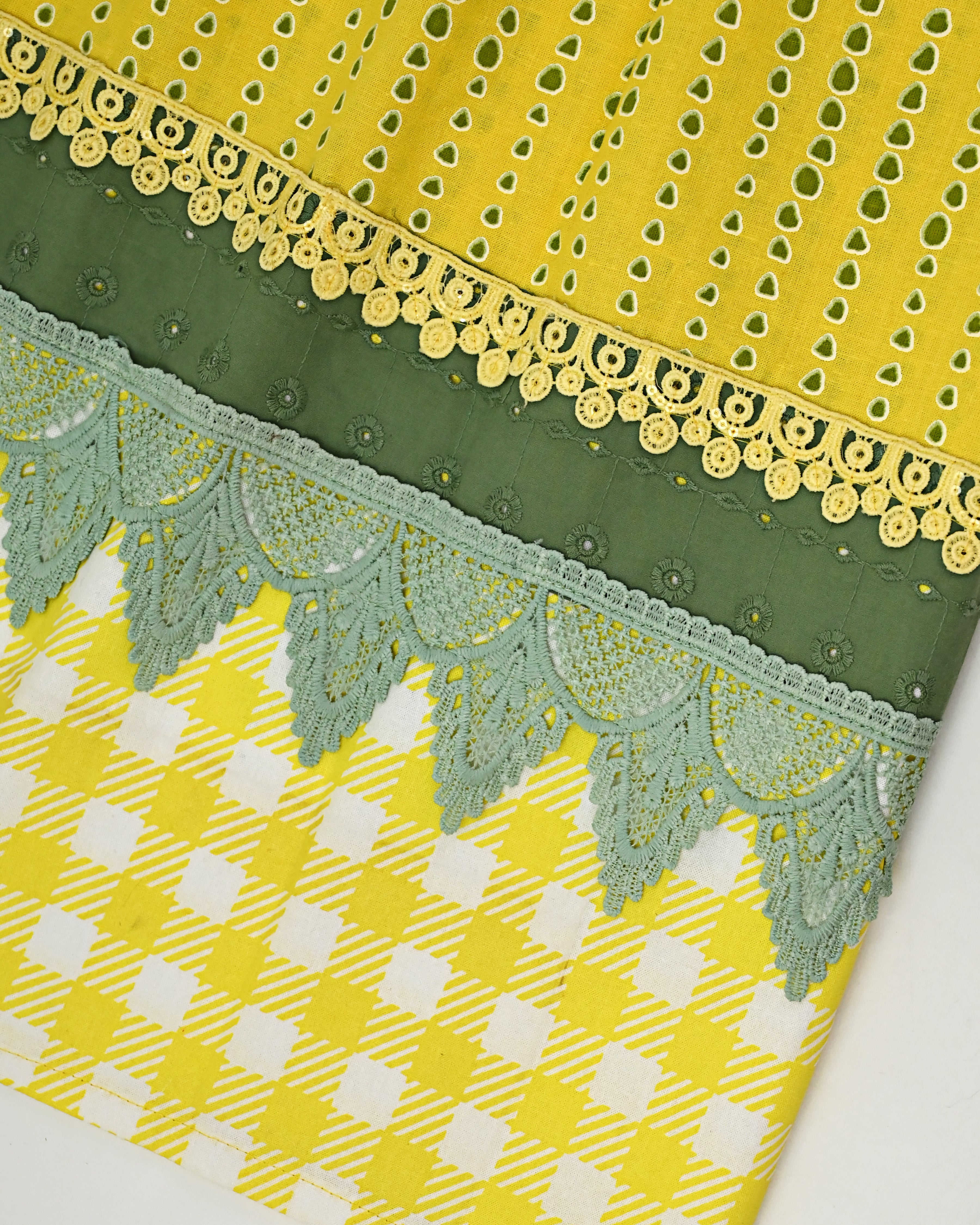 Mustard Yellow Batik Rida With Smart Checks Panel & Smart Lace