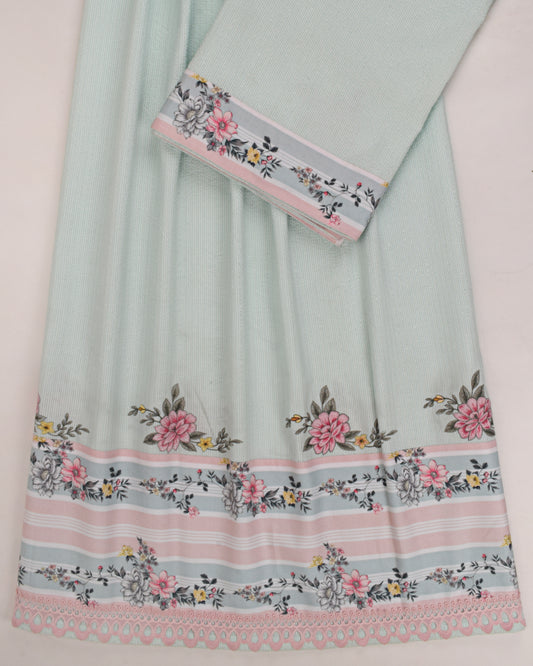 Mint Green Popcorn Rida With Smart Floral Panel & Embroidery
